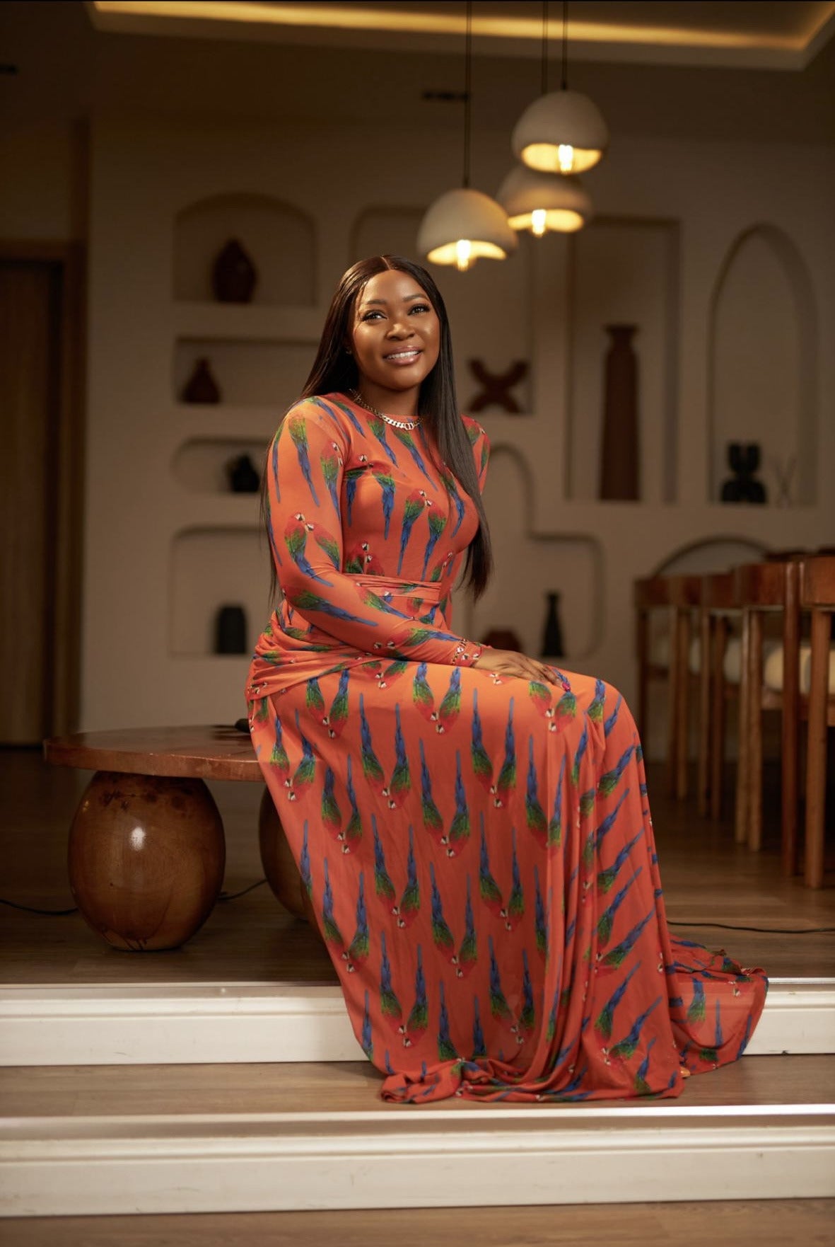 Bold Tropical Print Flare Maxi Dress