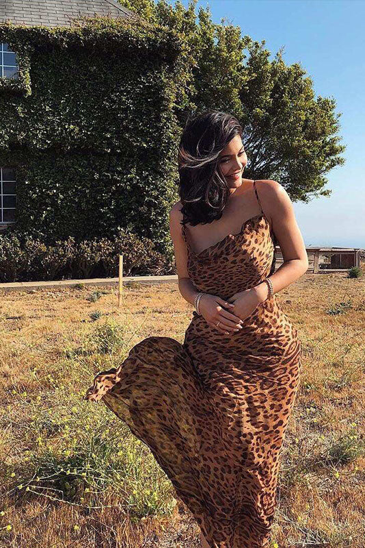 Leopard Slip Backless Dress