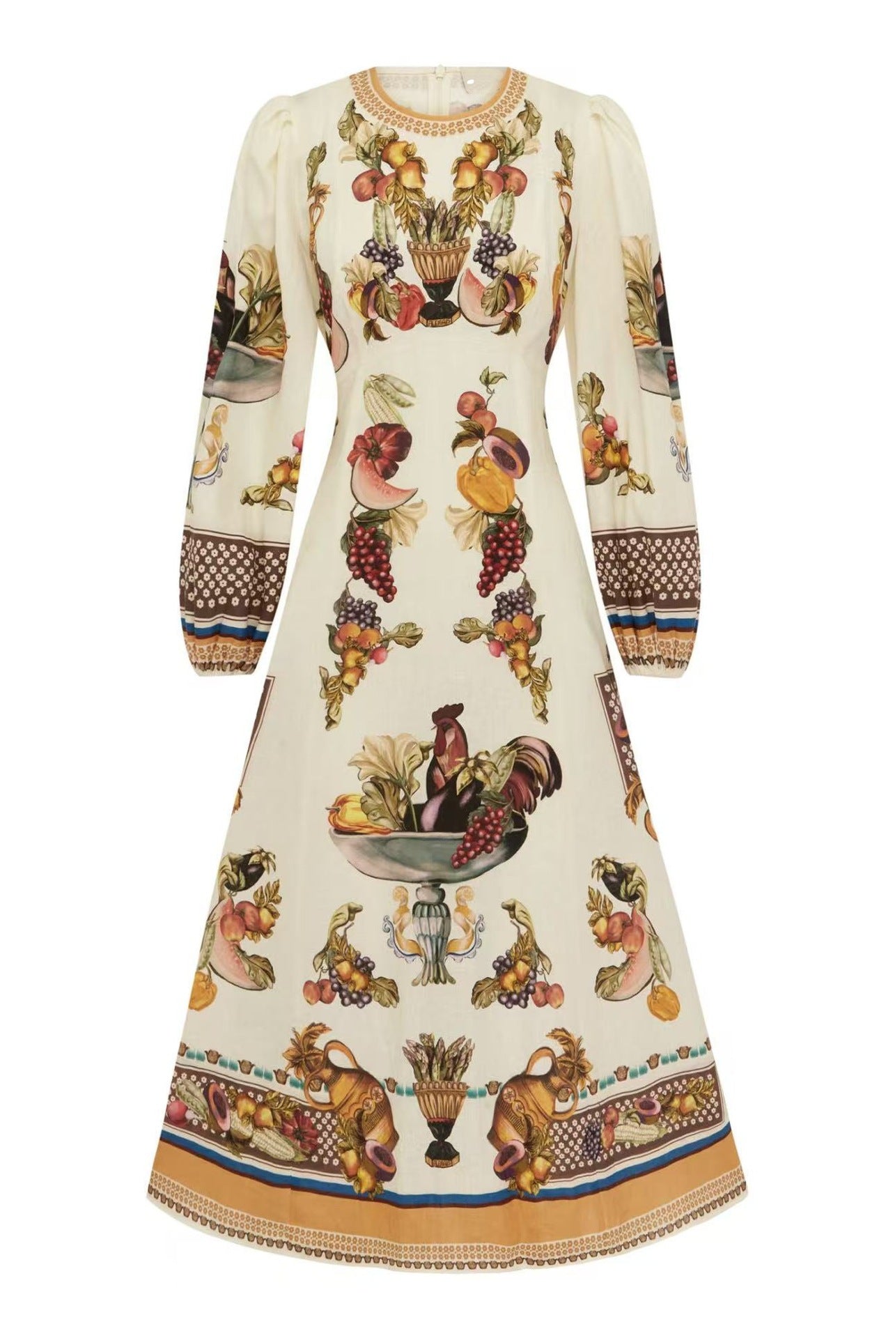 Robe longue à manches ballon et motif animalier Marcella