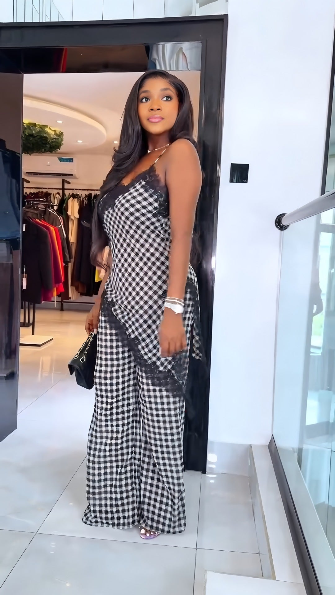 Set camisole din dantelă gingham