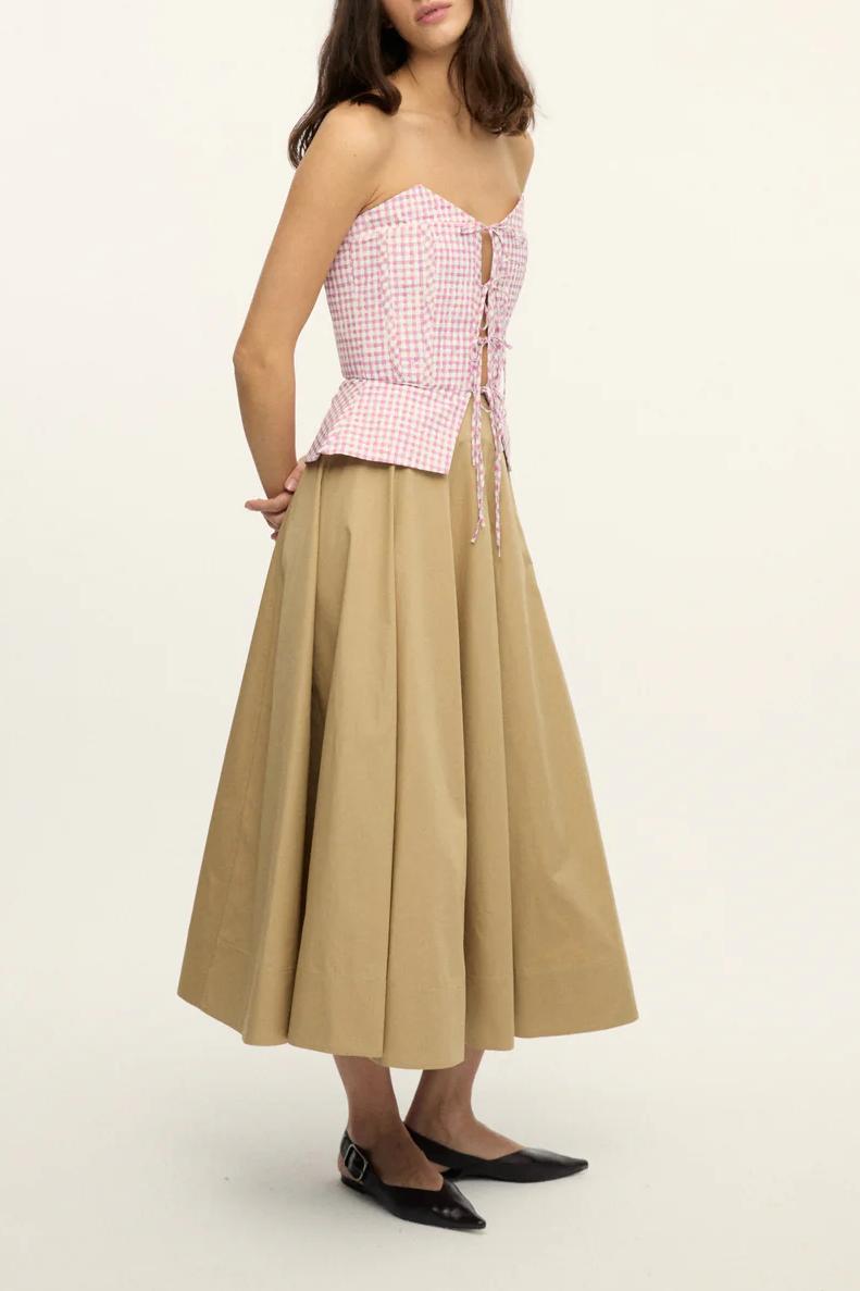 Floral Shape Cutout Top & Pleated Cotton-Poplin Midi Skirt