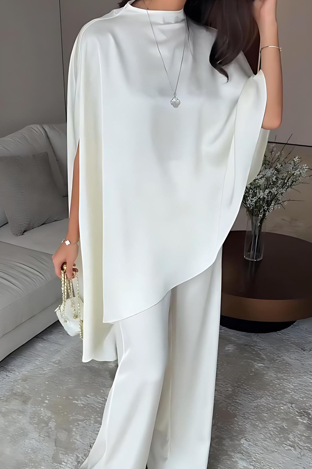 Cape-Ärmel Weitbein-Hosen-Set