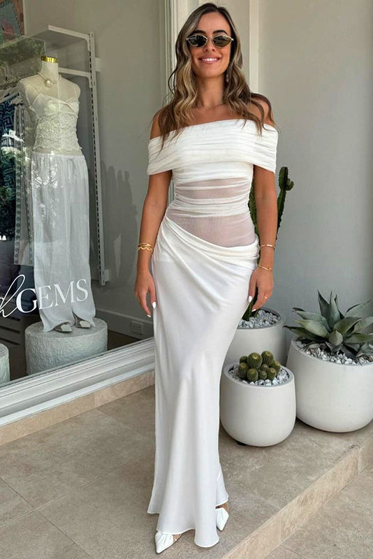 Off-Shoulder Mesh Maxi Dress