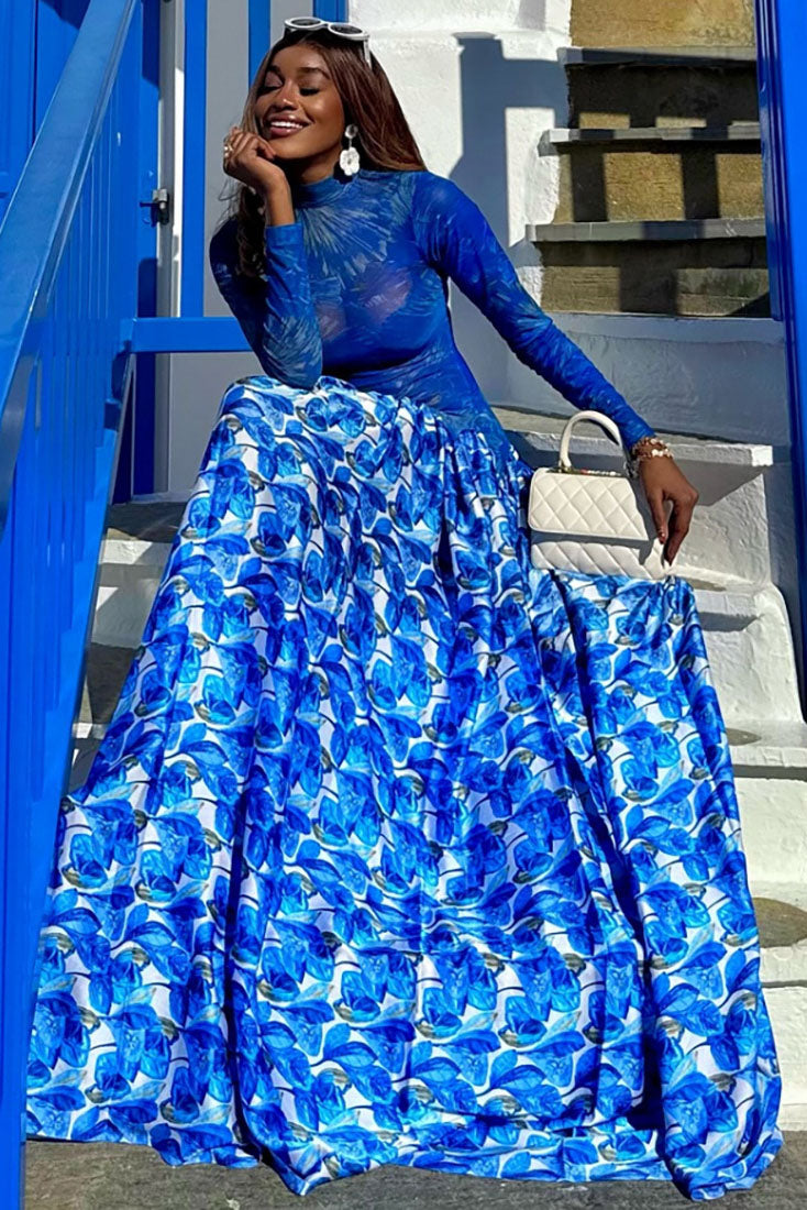 Santorini Rose Print Mesh Maxi Dress