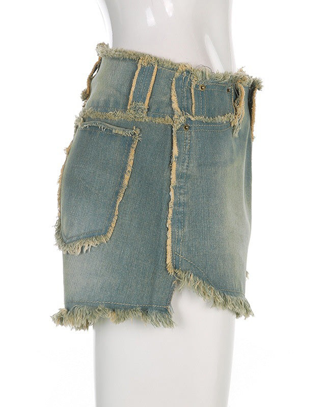 Denim Mini Kjol Med 3D Rosor