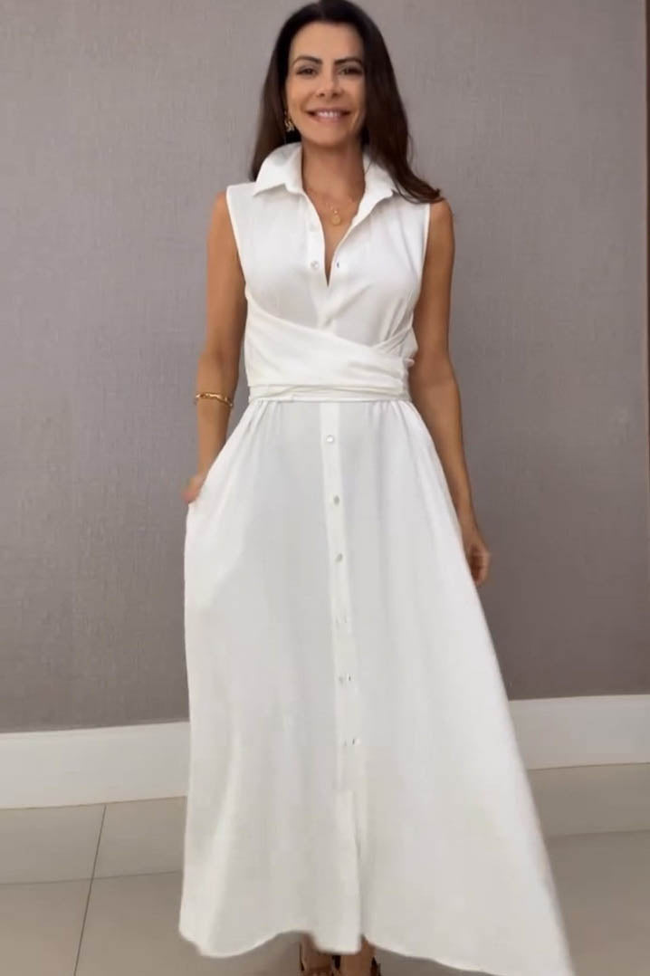 Summer V-Neck Sleeveless Waist-Tie Dress