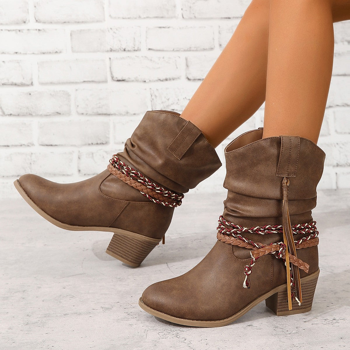Vintage Western Cowboy Stiefeletten mit Quasten