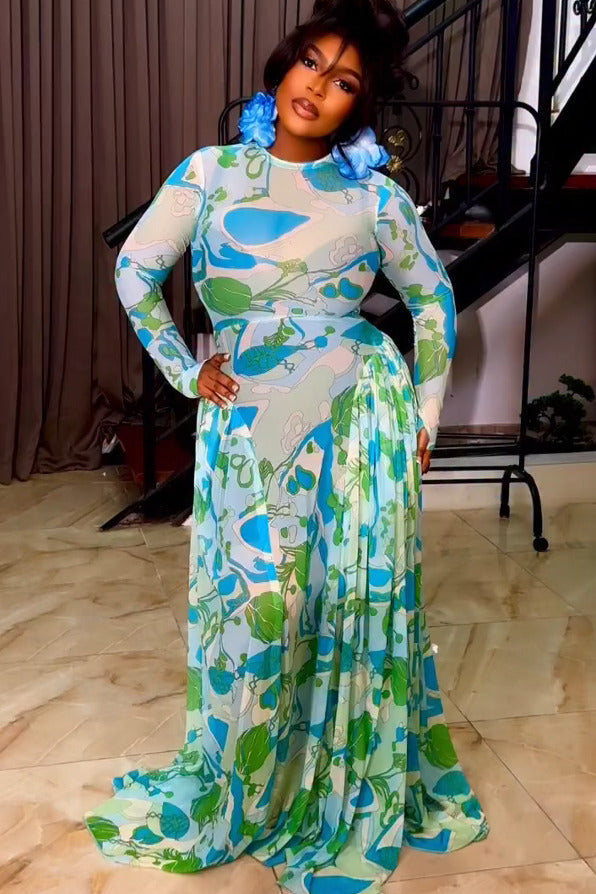 Sheer Floral Illusion Maxi Dress