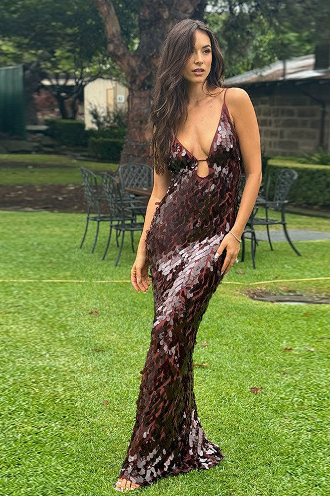 Sequin Spaghetti Strap Maxi Dress
