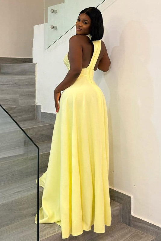 Robe Maxi Asymétrique à Queue Bronze Liquide