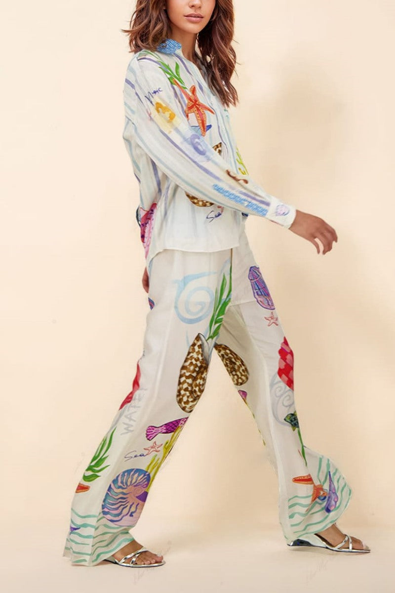 Ensemble pantalon imprimé sur le thème de l'océan