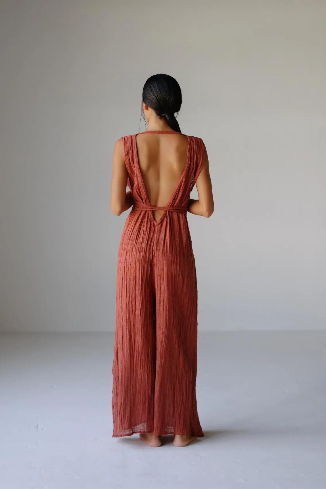 Plunge Neckline Wide Leg Jumpsuit