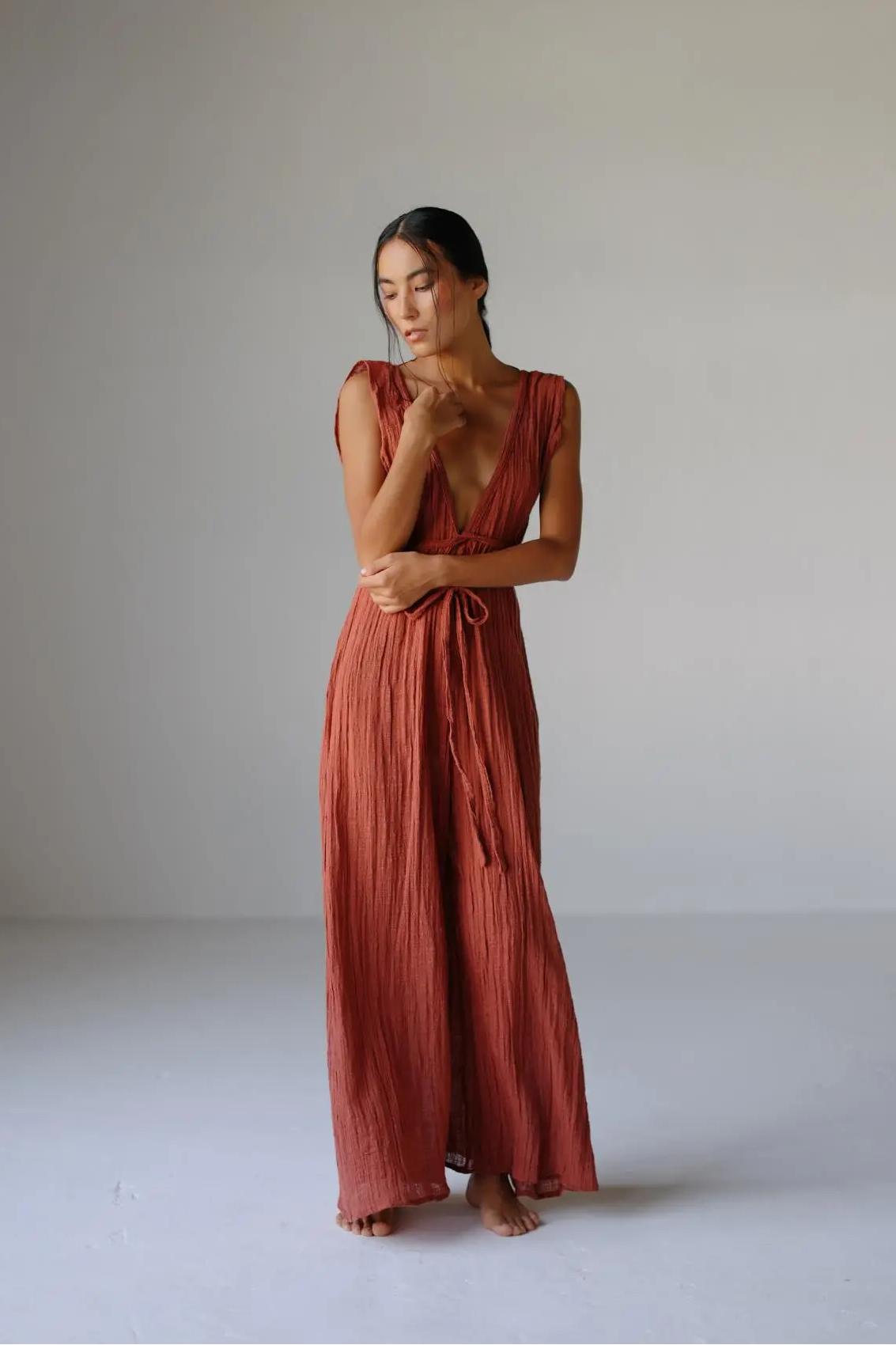 Plunge Neckline Wide Leg Jumpsuit