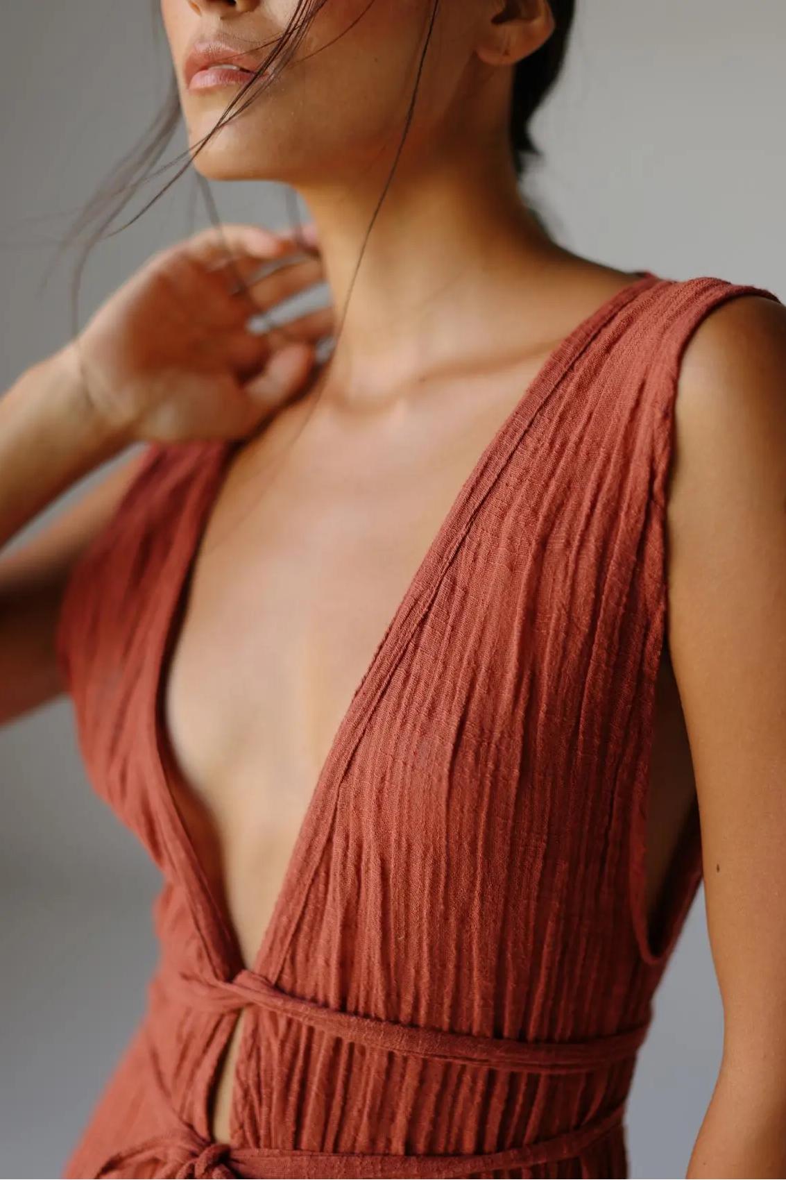 Plunge Neckline Wide Leg Jumpsuit