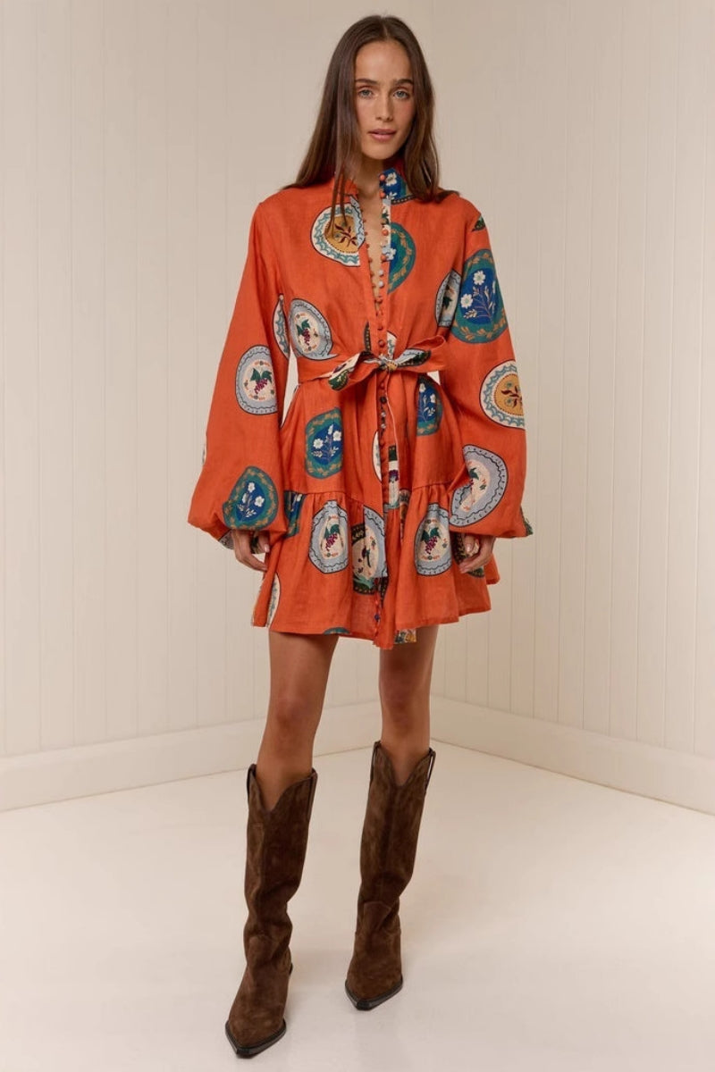 Patchwork Stand-Collar Dress