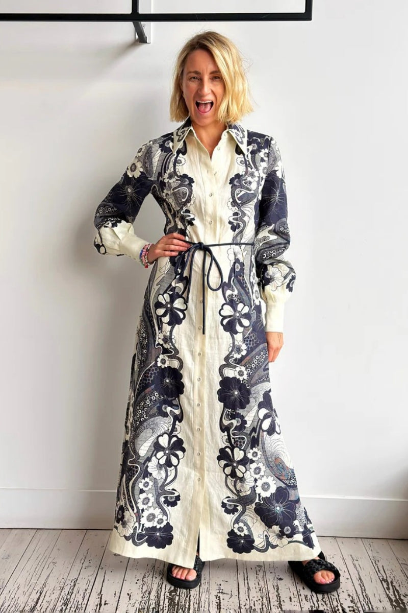 High-Waist Button-Down Dress