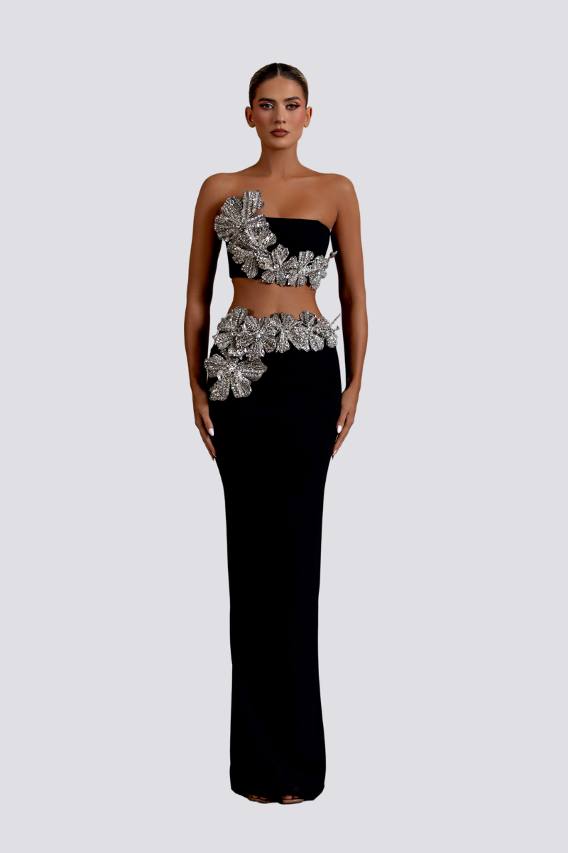 Conjunto de falda con diamantes de imitación y estampado floral sin tirantes de Allese