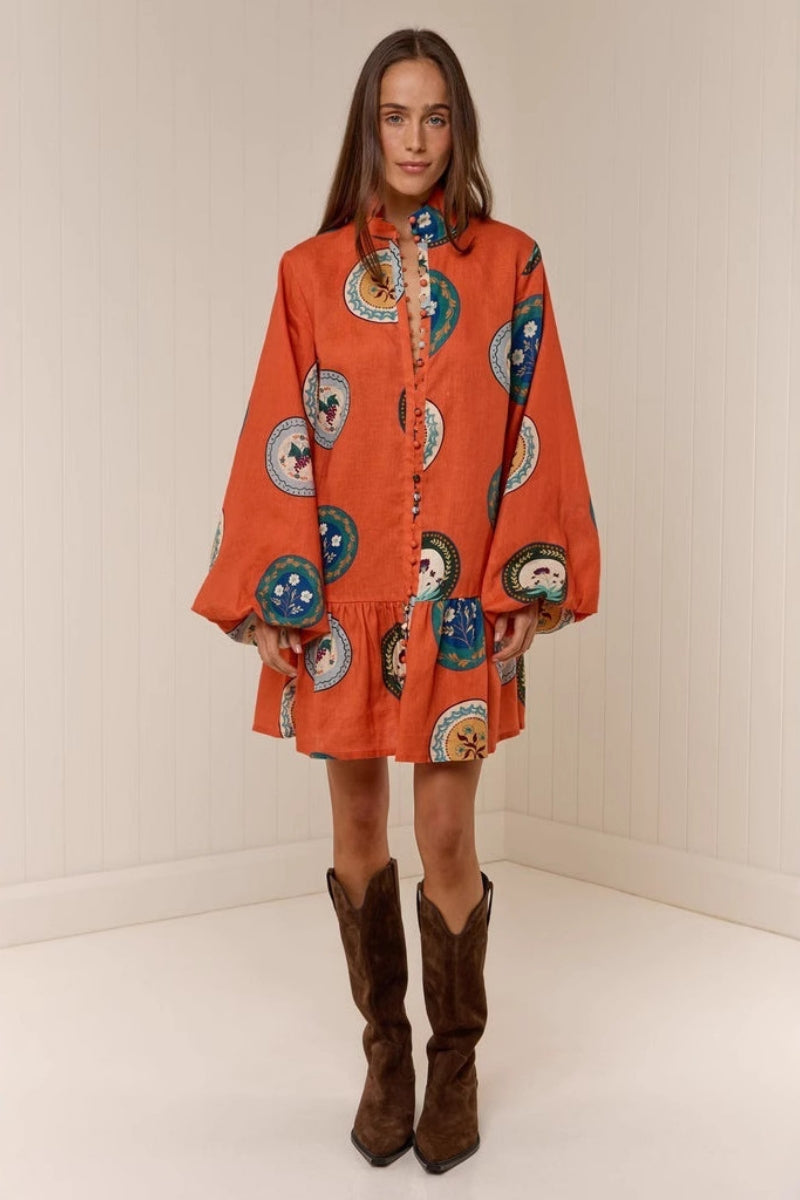 Patchwork Stand-Collar Dress