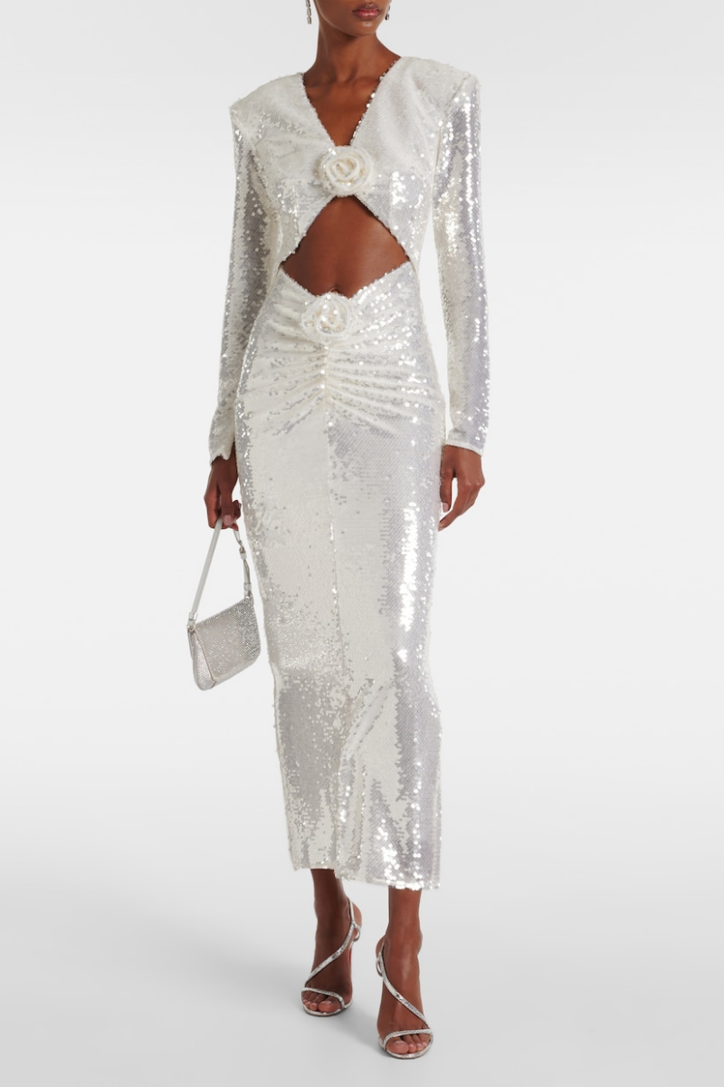 Abito lungo con paillettes e ritagli Bellamy