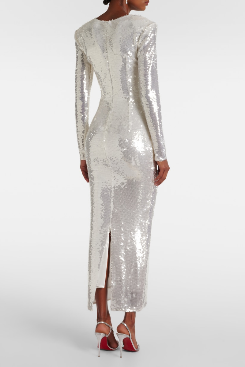 Abito lungo con paillettes e ritagli Bellamy