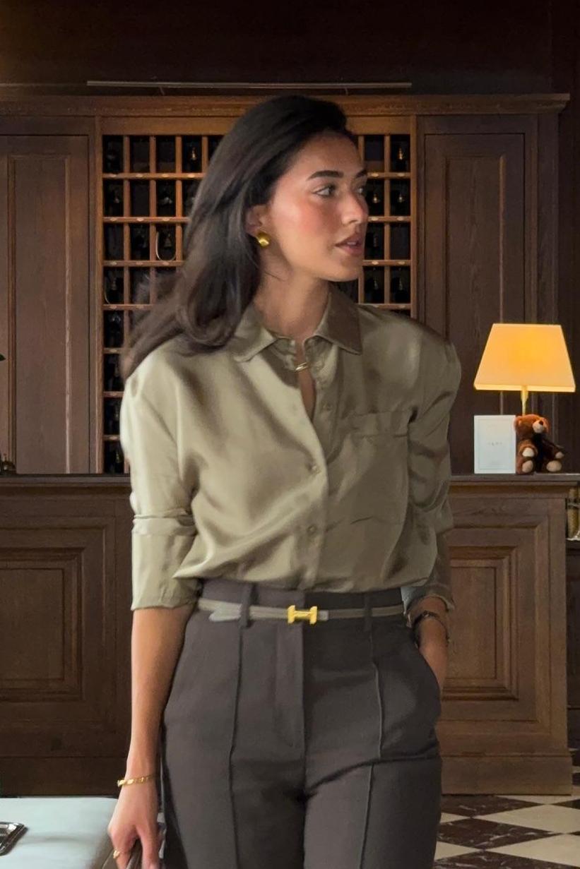 Luxury Button Down Shirt & High Waisted Wide-Leg Trousers