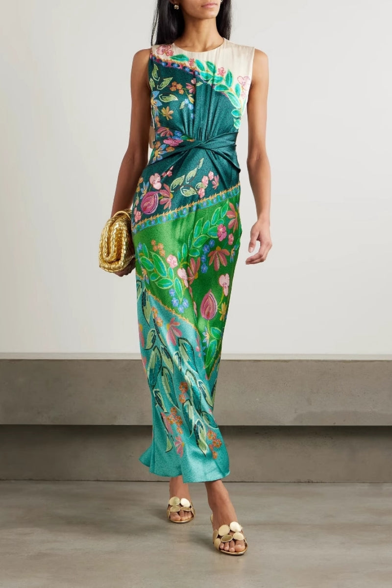Satin Twist Printed Dress