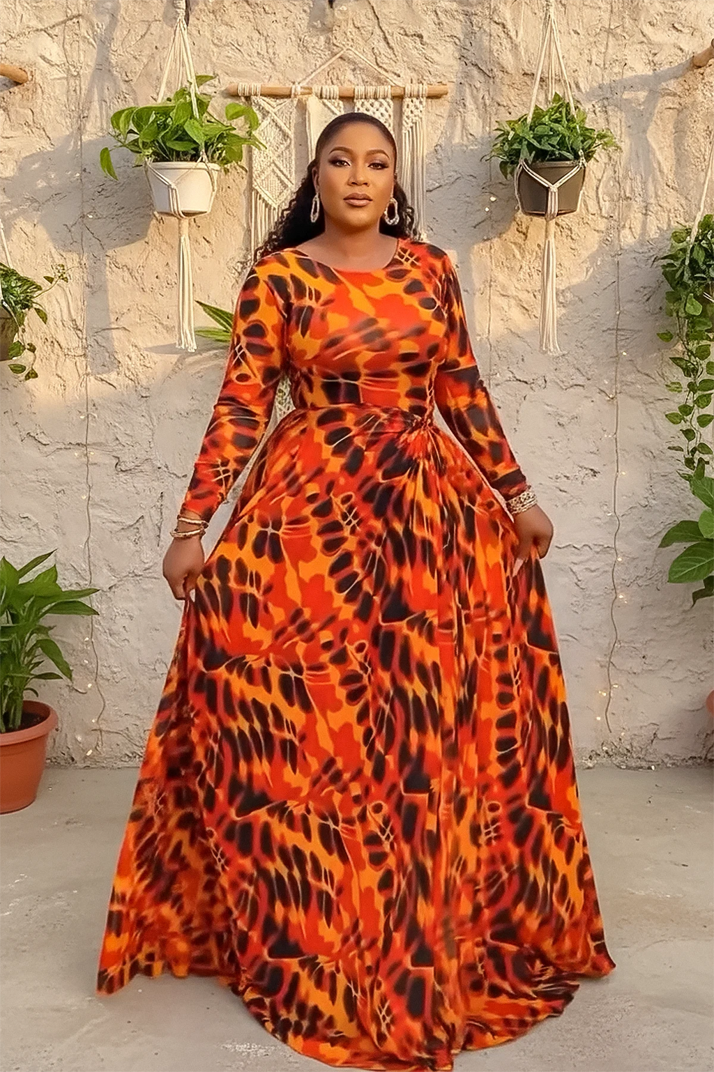 orange tie dye maxi dress Vintage Y2K Rust Tie-dye Maxi Dress: Chili Pepper Cotton