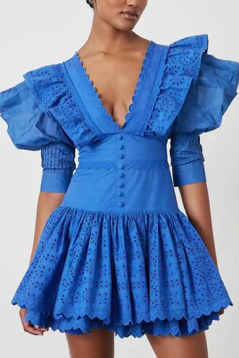 Éloïse Ruffle Plunge Neck Rygglös miniklänning