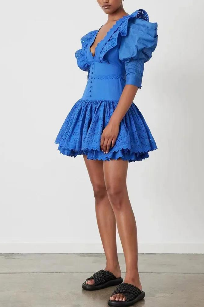 Éloïse Ruffle Plunge Neck Rygglös miniklänning