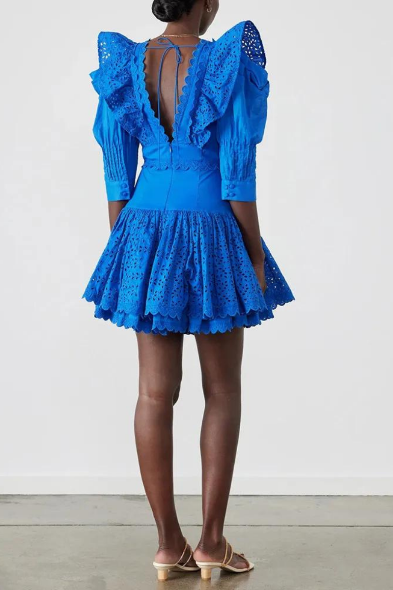 Éloïse Ruffle Plunge Neck Rygglös miniklänning