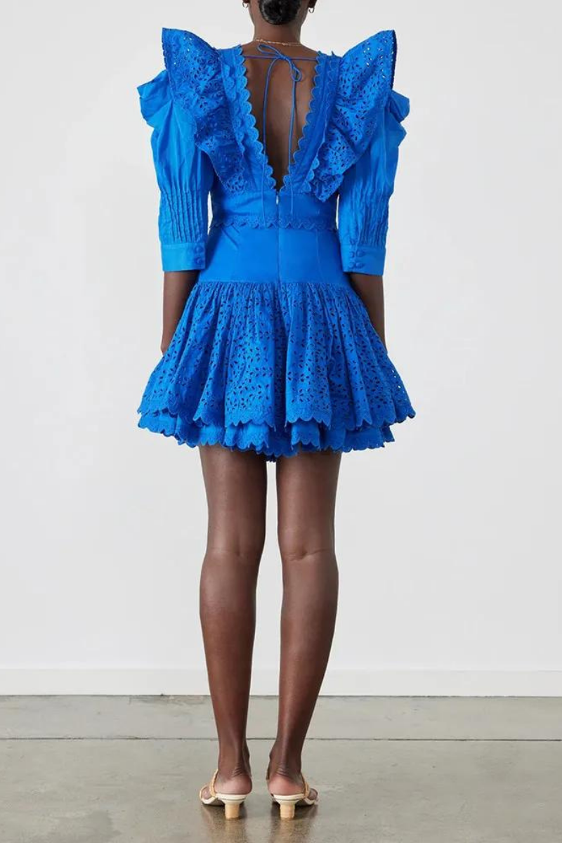 Éloïse Ruffle Plunge Neck Rygglös miniklänning