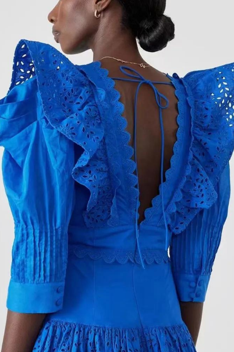 Éloïse Ruffle Plunge Neck Rygglös miniklänning
