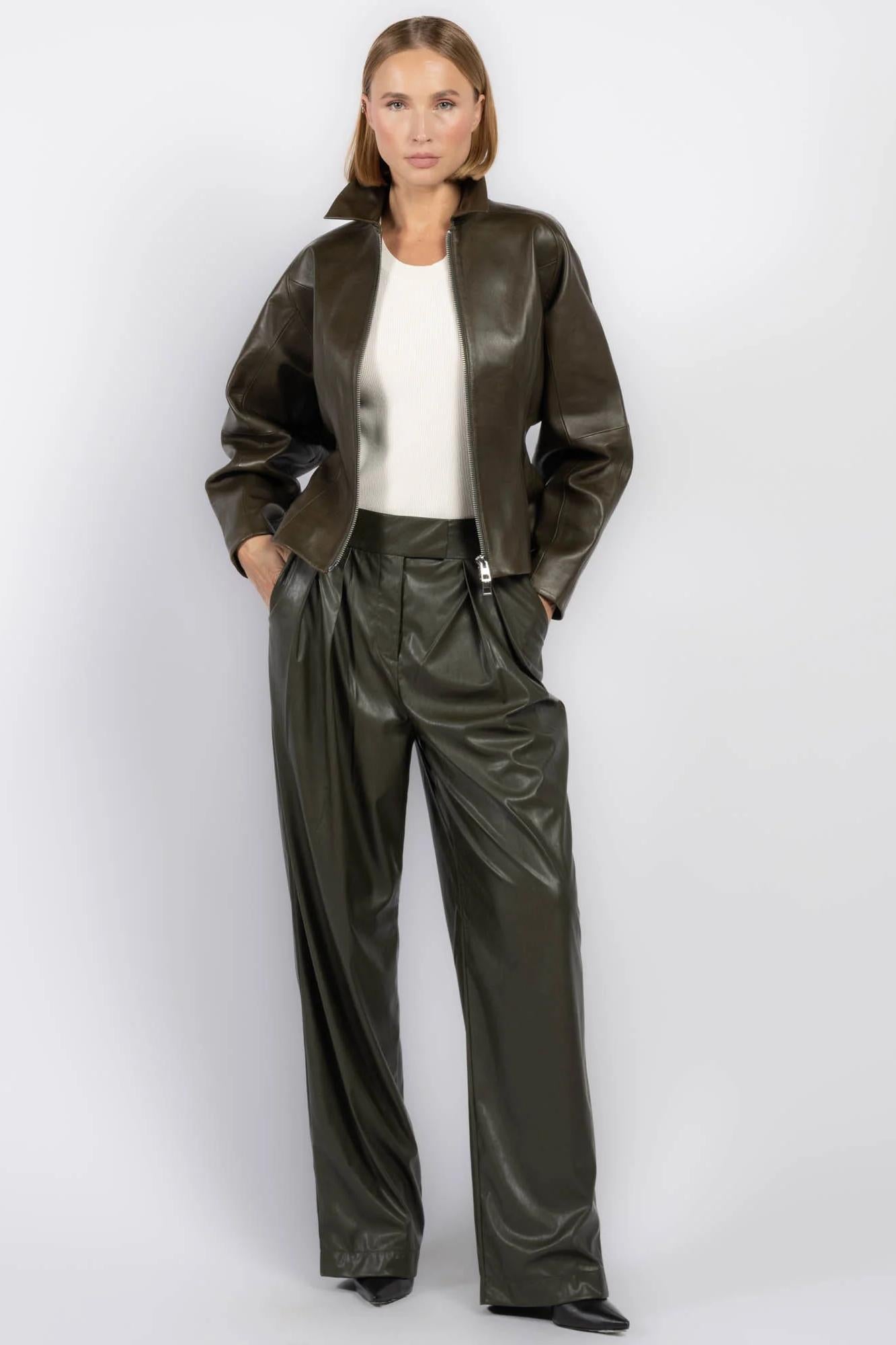 Form - Fitting Leather Zip Jacket