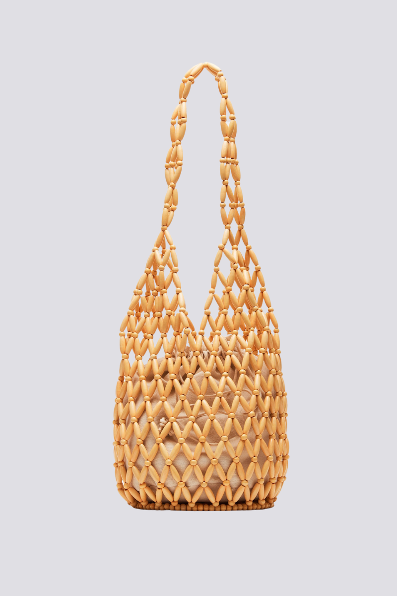Georgina Huel Out Wooden Beads Schëllerbeutel