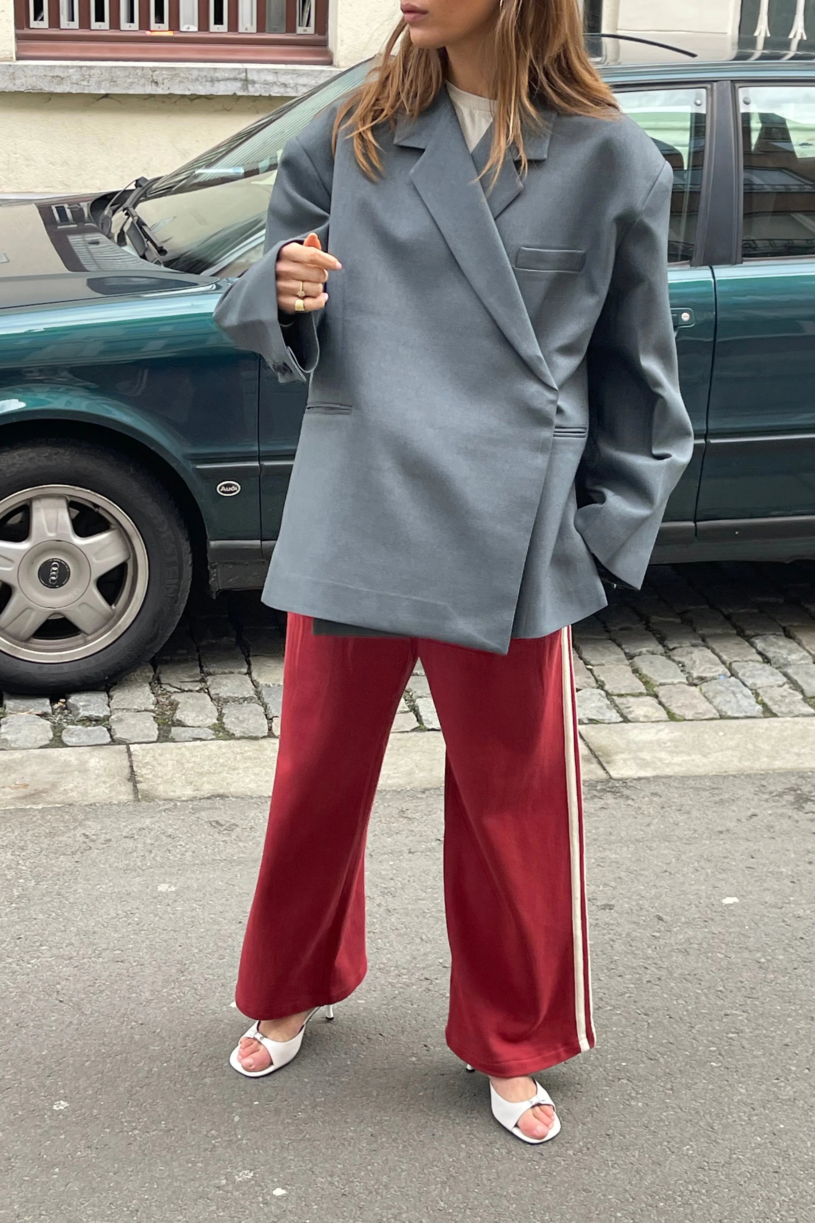 Oversized Side Slid Blazer Stål Blå
