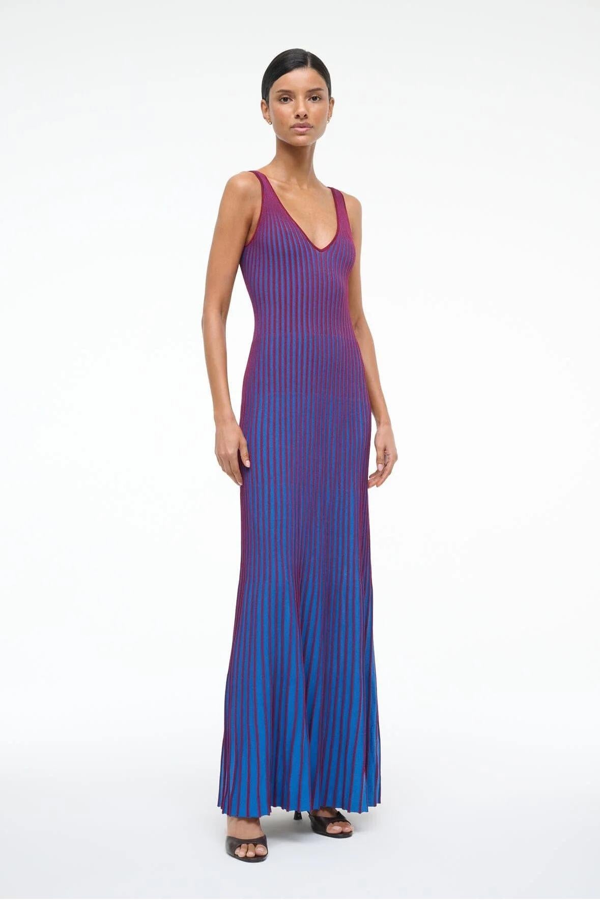 V - Neck Ribbed Knit Maxi Dress