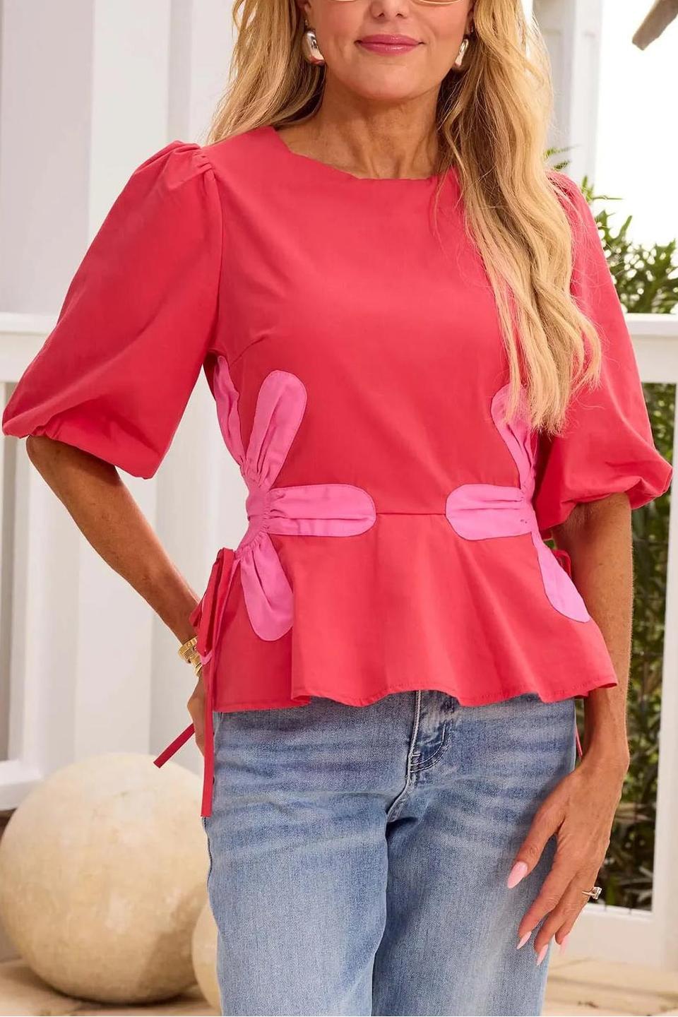 Izzie Contrast Floral Self-Ties Top