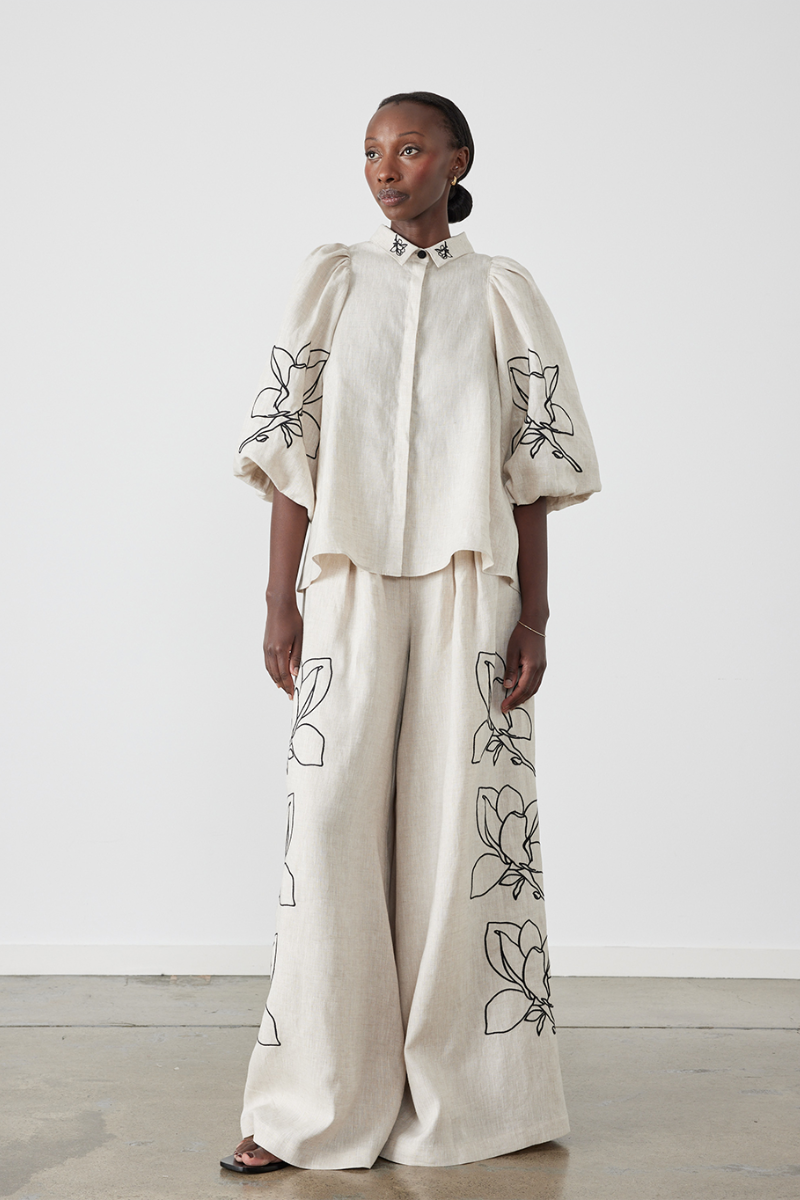 Jasmin Ballong Sleeve Blommiga Byxor Set