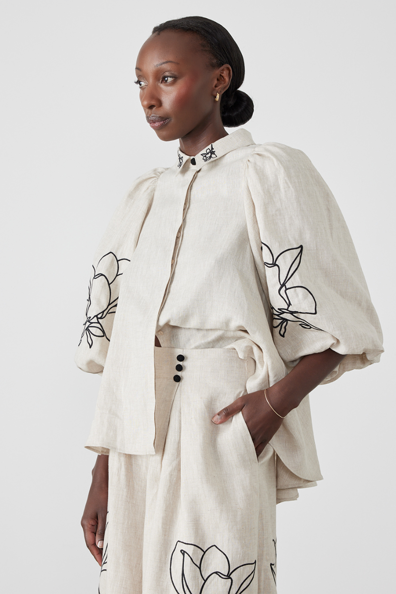 Jasmin Ballong Sleeve Blommiga Byxor Set