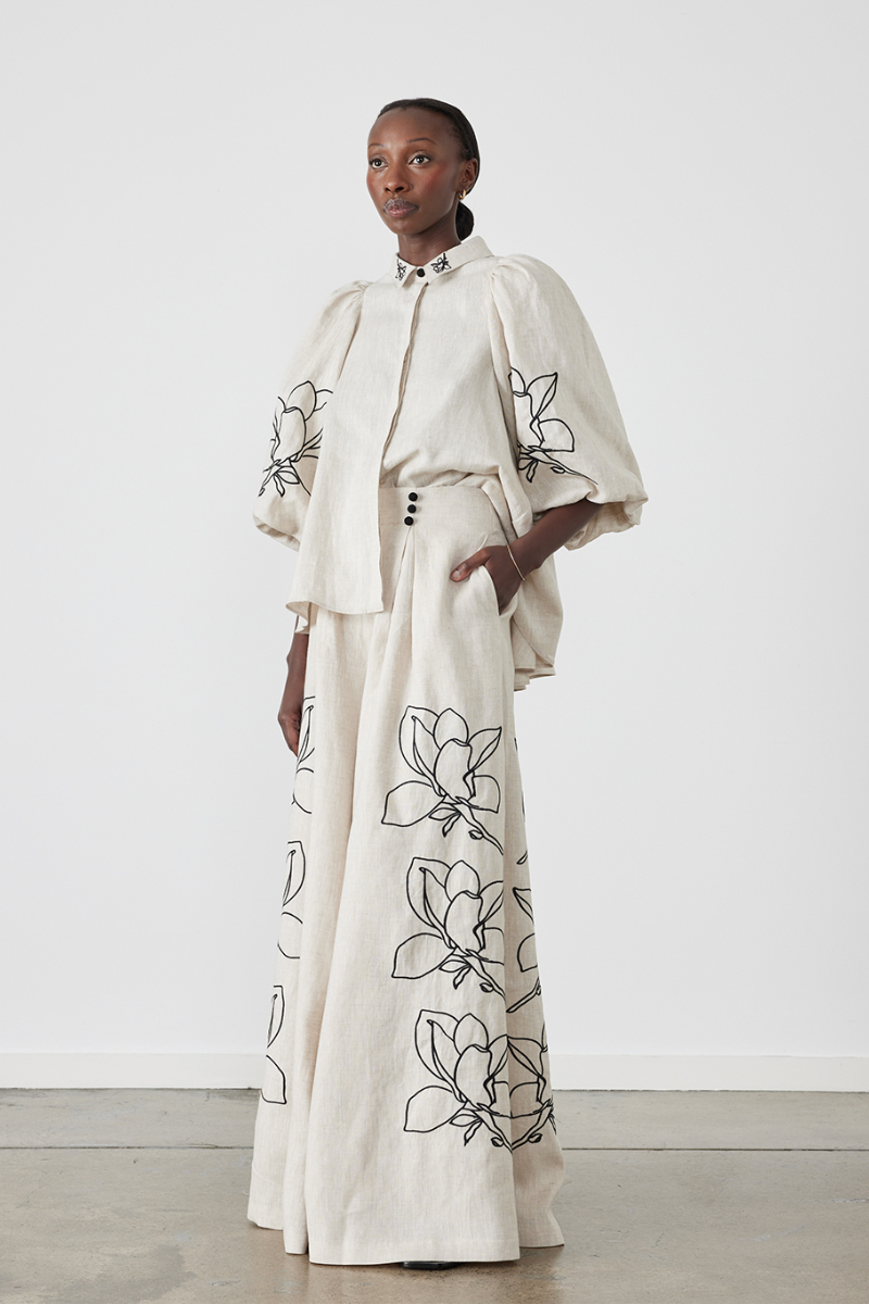 Jasmin Ballong Sleeve Blommiga Byxor Set