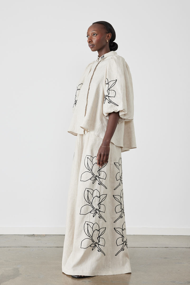 Jasmin Ballong Sleeve Blommiga Byxor Set