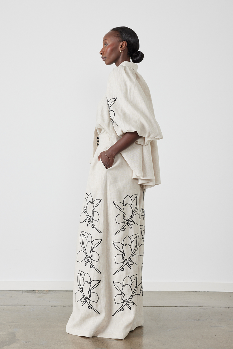 Jasmin Ballong Sleeve Blommiga Byxor Set