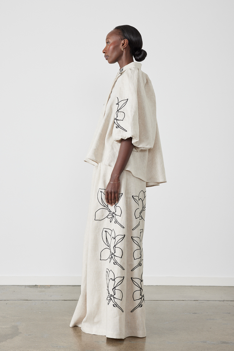 Jasmin Ballong Sleeve Blommiga Byxor Set