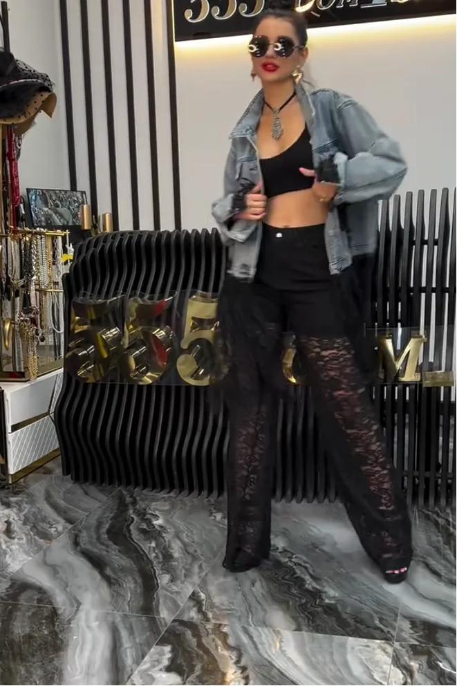 Lace Trimmed Distressed Denim Jacket