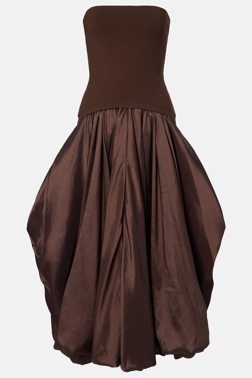 Strapless Balloon Hem Midi Dress