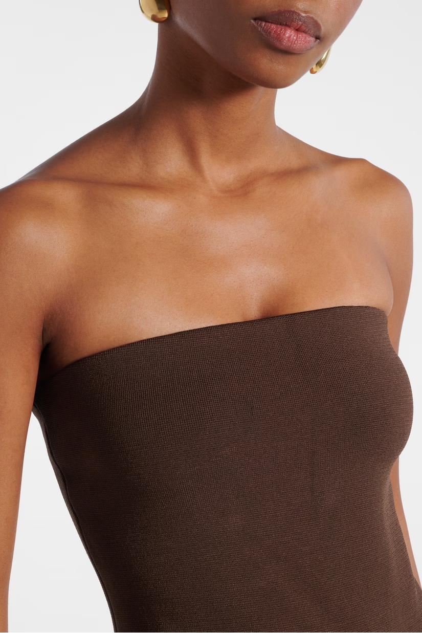 Strapless Balloon Hem Midi Dress