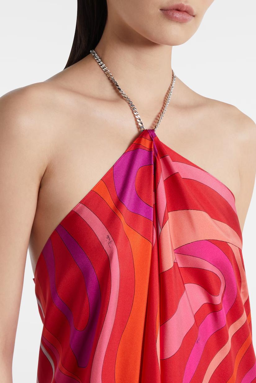 Abstract Wave Print Halter Midi Dress