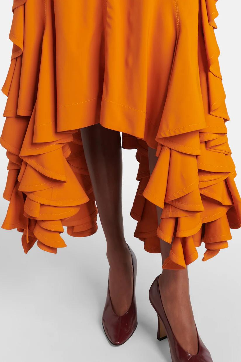 Asymmetric Ruffled Midi Dress