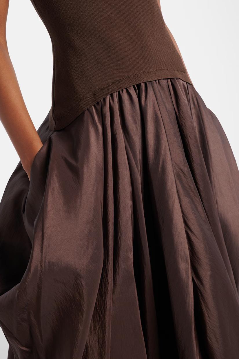 Strapless Balloon Hem Midi Dress