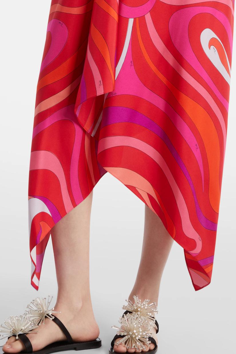 Abstract Wave Print Halter Midi Dress
